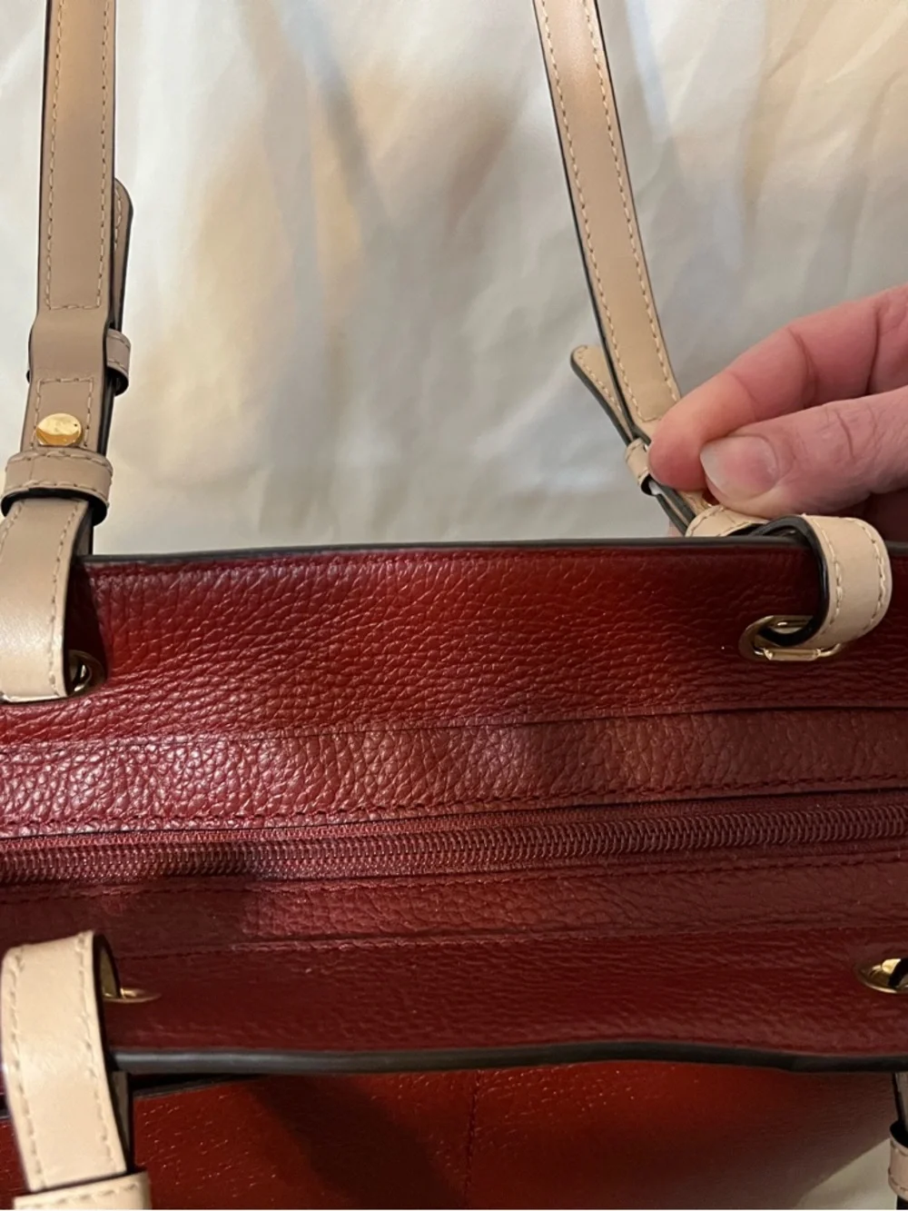 Michael Kors Burnt Red Leather Tote with Beige Handles - Picture 4 of 5